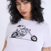 Womens Motorcycle Snoopy Graphic Baby Tee