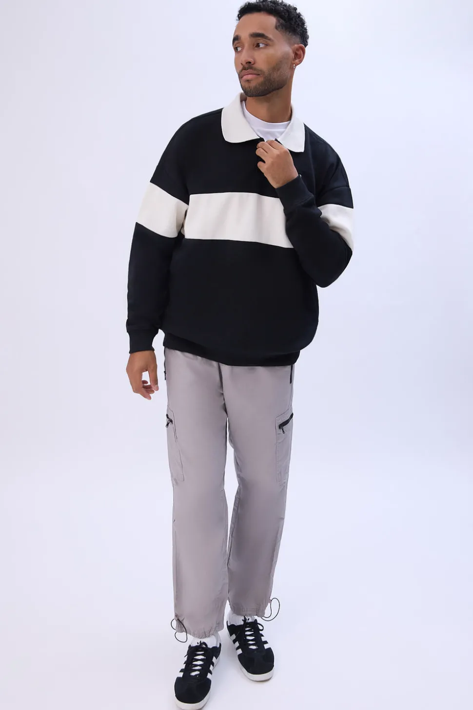 Zoo Yok Mens Colour Block Polo Sweatshirt